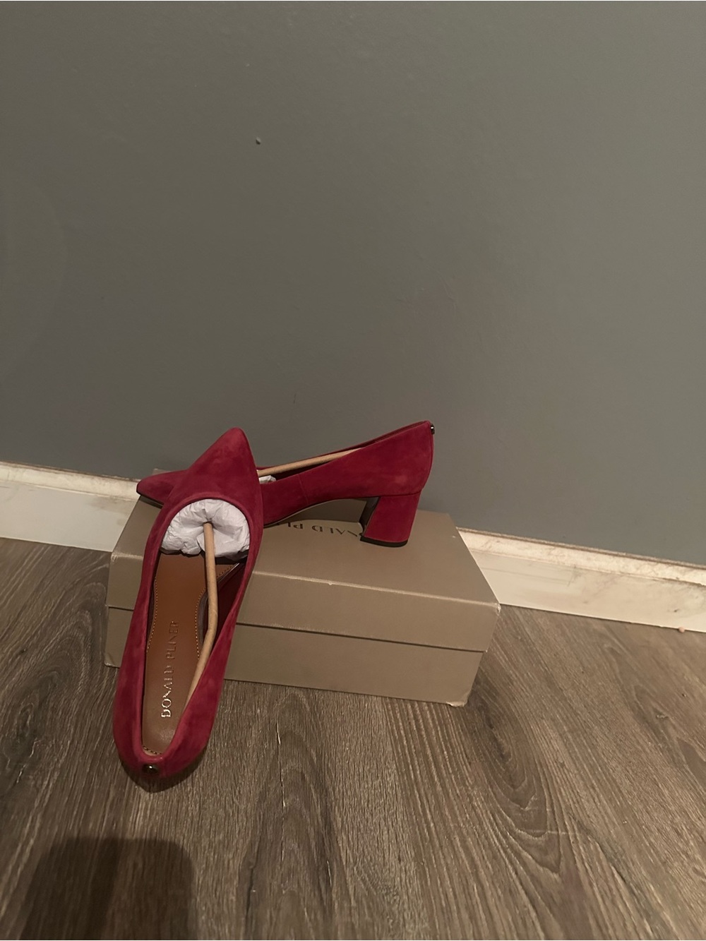 Donald J. Pliner Burgundy Suede Pointed Toe Block Heel Pumps - Picture 7 of 7